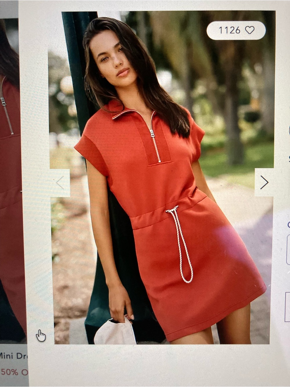 Varley Short-Sleeve Zip-Front Mini Dress in Burnt Red